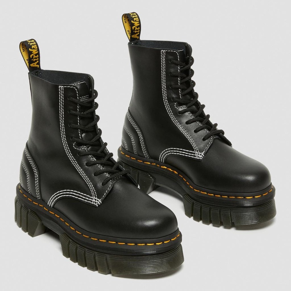 Dr Martens Audrick White Stitch Leather Platform Lace Up Boots